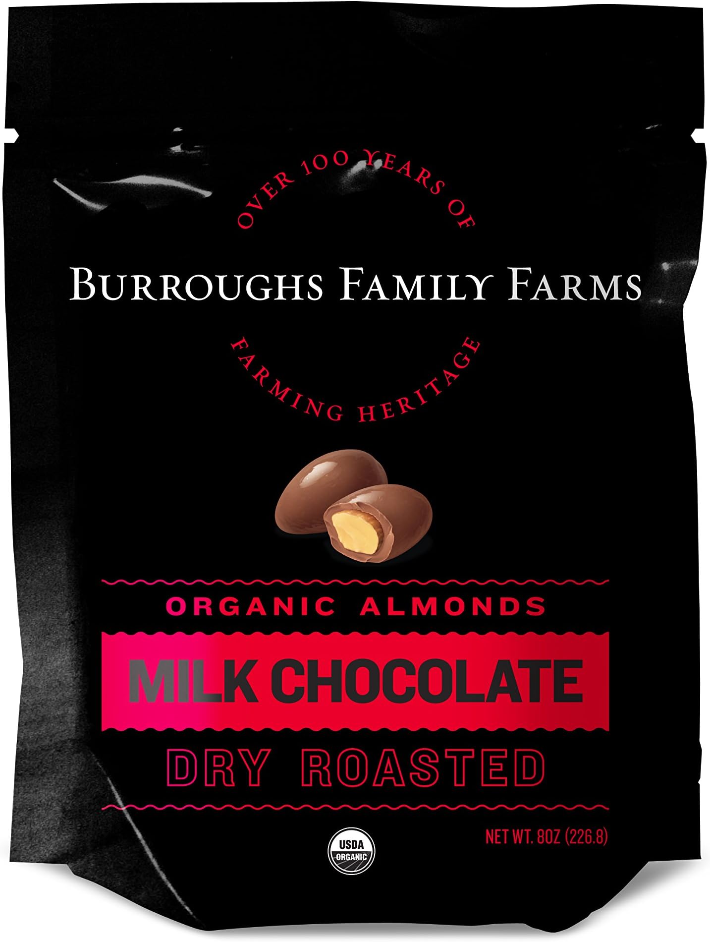 Milk Chocolate Dry Roasted Organic Almonds, 8oz