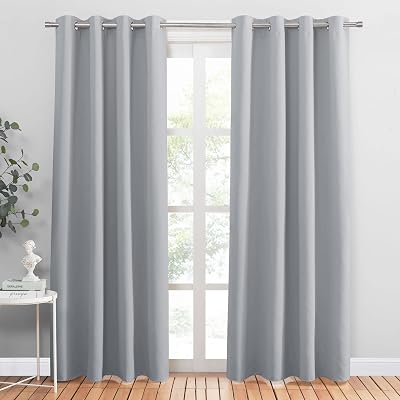 PONY DANCE Blackout Curtains Eyelet Set 2 55 x 87 Inch Thermal Insulated Grey