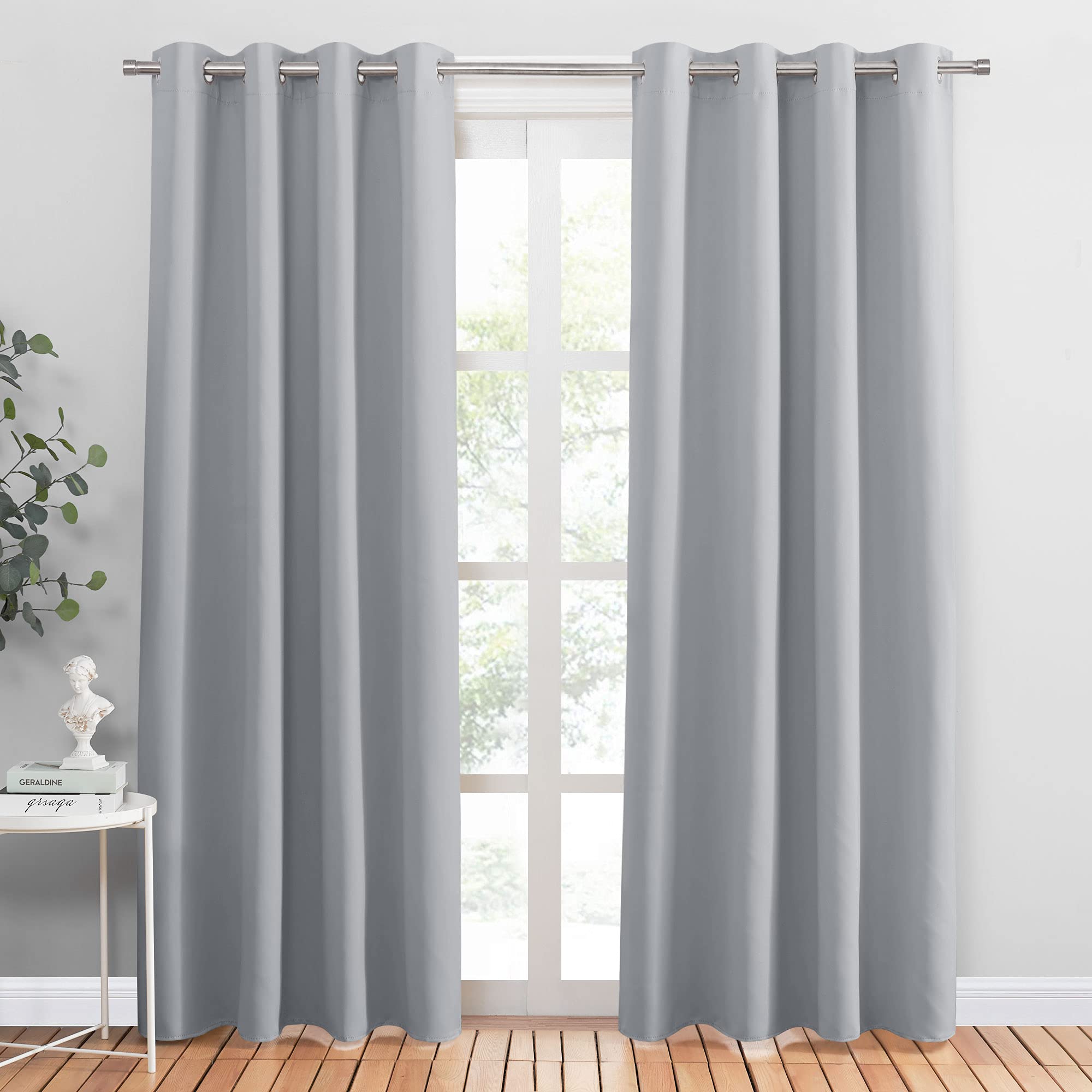 PONY DANCE Blackout Living Room Curtains with Eyelet - Thermal Insulated Privacy Sun Blocking Curtains for Home Decor, Set of 2, 55 x 87 Inch Drop, Silver Grey