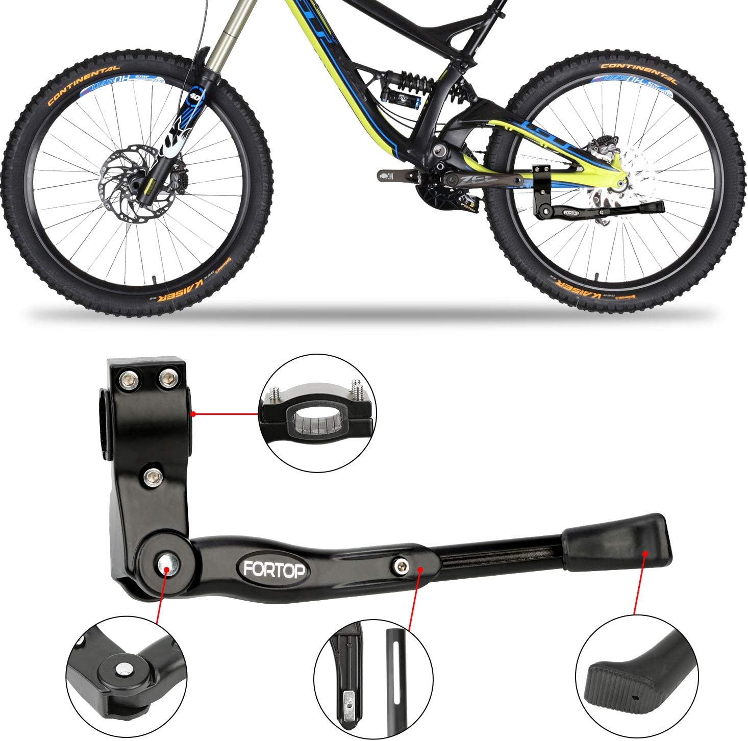 FORTOP Bike Support Bicycle Kickstand Adjustable Aluminum Alloy for 22" 24" 26" 28" Mountain Bike/Road Bicycle/BMX/MTB/City Commuter Bike/Kids Bike/Sports Bike/Adult Bike/700 Road Bike: Home Improvement