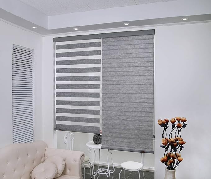 Buy Zebra Polyester Blinds for Windows or Outdoor Decor (Grey) Online