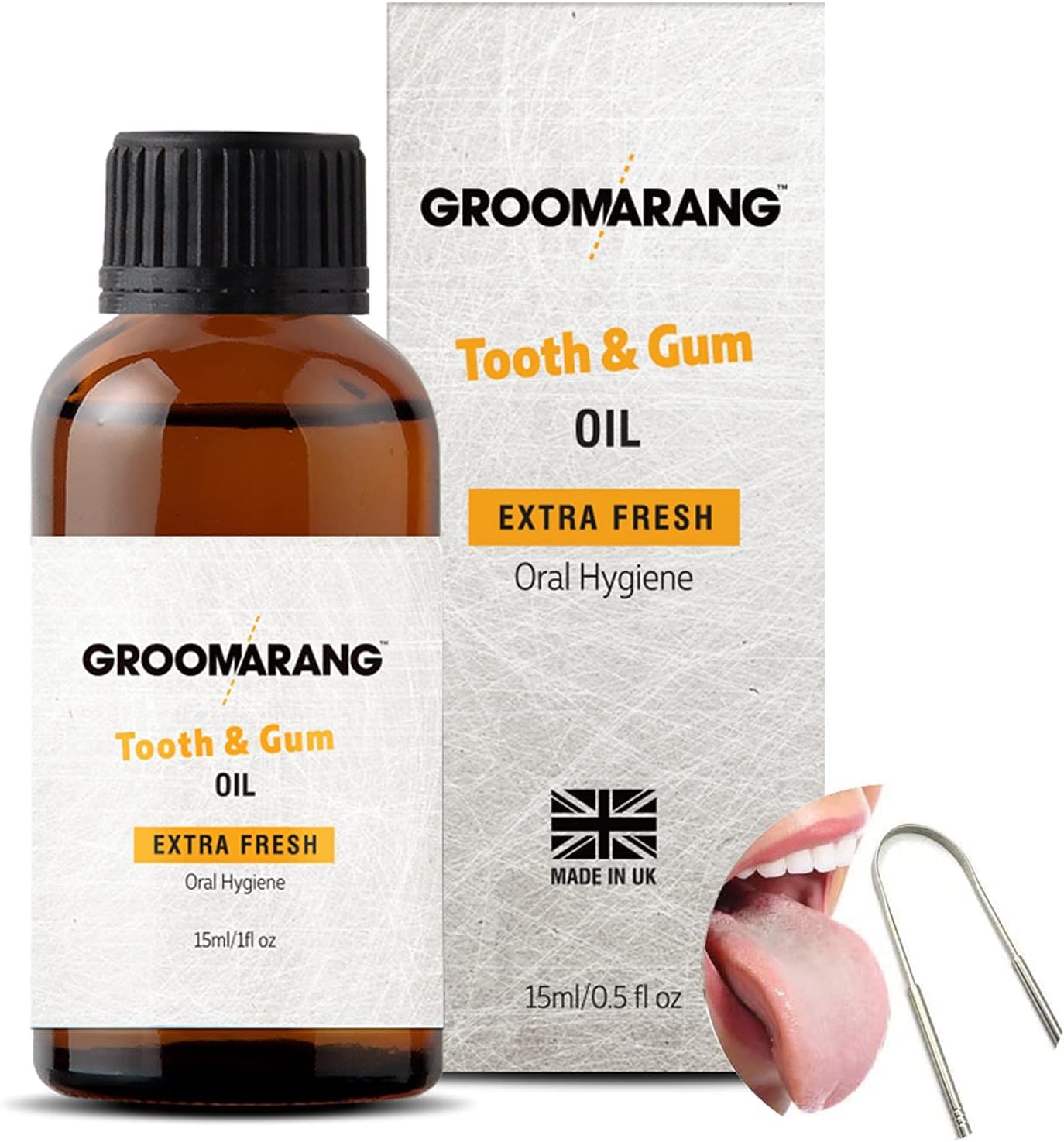 Groomarang Natural Botanical Tooth and Gum Oil with Free Tongue Scraper, 15 ml