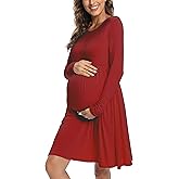 AONESX Long Sleeve Maternity Swing Dress, Fall Chic Pregnancy Dress for Casual Wear, Baby Shower, Photoshoot