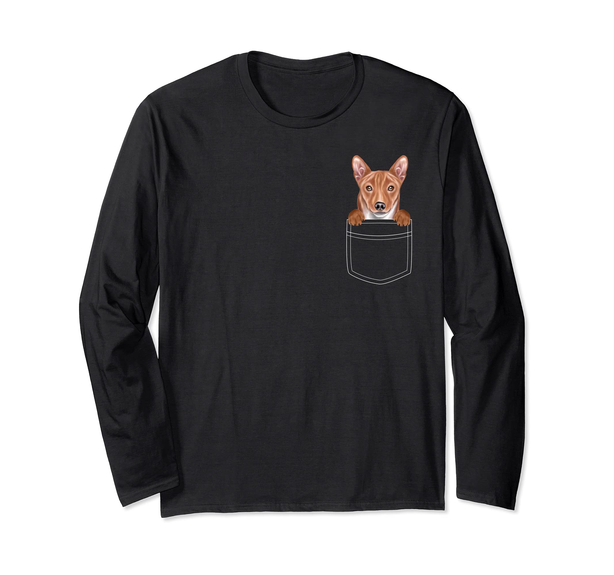 Basenji Dog In Pocket Funny Dog Lover Long Sleeve T-Shirt