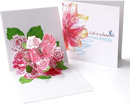 Amazon バレンタイン 母の日 花グリーティングカード 誕生日カード 彼女家族子供に適用 手作り3dポップアップ Card プレゼント 封筒付き メッセージカード付き グリーティングカード 文房具 オフィス用品
