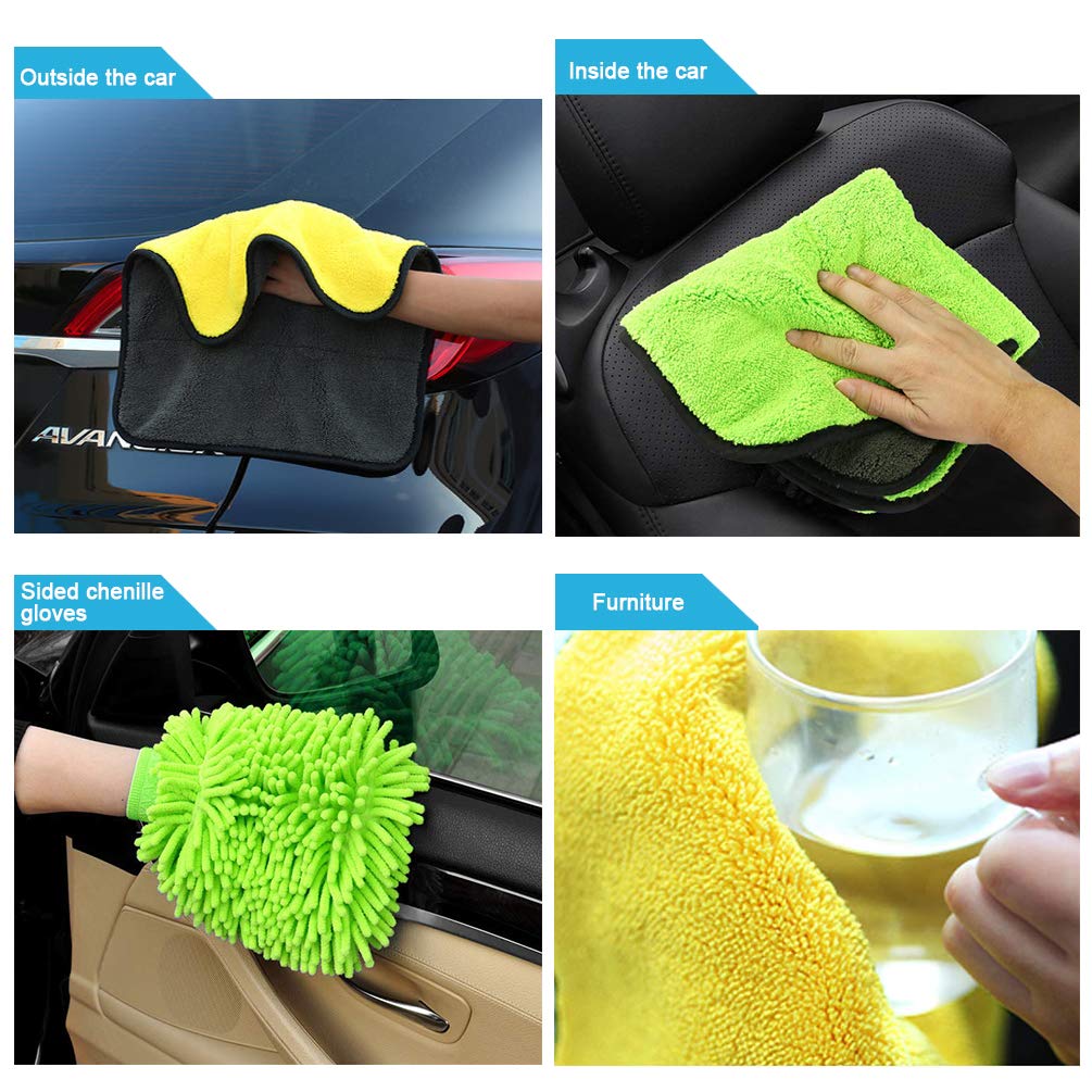 Oladwolf Mikrofasertücher zur Autopflege,2 Stück Mikrofaser Poliertuch + 1 Auto Waschhandschuh,Extrem saugstark und Weicher Auto-Trockentuch zum Auto Lackpflege,Waschen,Putzen und Polieren 45x38cm