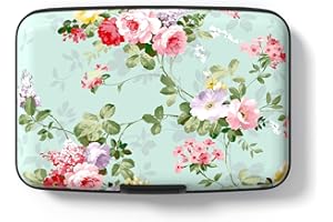 Credit Card Holder for Women, Mini RFID Metal Credit Cards Wallet Cute Business Card Holder Pocket ID Case, Green Flowers