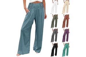 ZsaeSM Linen Pants Women Summer High Waisted Cotton Linen Palazzo Pants Wide Leg Long Lounge Pants Work Trousers with Pocket