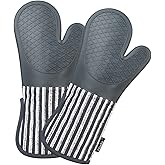 Alselo Silicone Oven Mitts Heat Resistant 932℉ with Waterproof & Non-Slip Kitchen Mittens, Set of 2 Extra Long Oven Gloves with Soft Cotton Terry Lining for Baking Cooking Barbecue