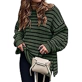 KIRUNDO Women's 2026 Fall Winter Oversized Long Sleeve Striped Sweater Casual Crewneck Side Split Pullover Knit Tops