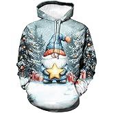 Hurspmr Men's Christmas Hoodies Funny 3D Christmas Gnome Print Hooded Pullover Casual Long Sleeve Sweatshirt Hoody
