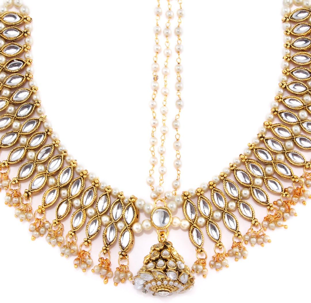 Rubans Gold Plated Traditional Indian Bollywood Padmavati Inspired Ethnic Wedding Bridal Kundan and Pearls Designer Matha Patti with Bhor for Women