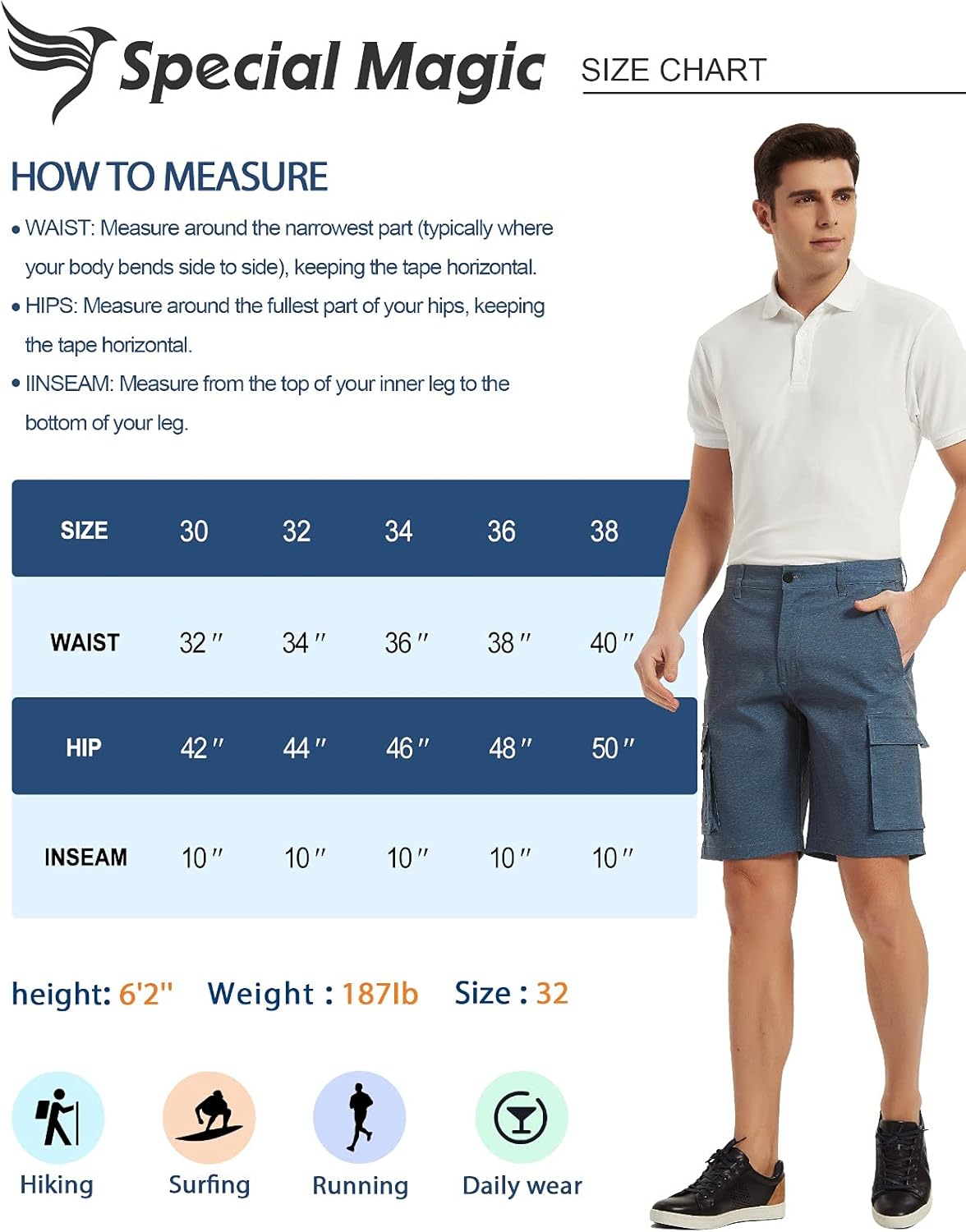 SPECIALMAGIC Men's Hybrid Cargo Shorts Relaxed Fit Lightweight Stretch Quick Dry Summer Board Hiking Golf | 