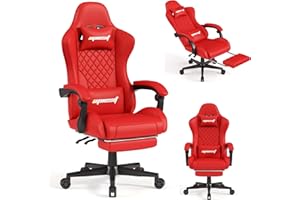 OPIESIT Gaming Chair,Ergonomic Computer Chairs for Adults with Footrest, PU Leather Office Chair with Adjustable Lumbar Support & Pocket Spring Cushion - Heavy Duty 400lb Capacity Gamer Chair (Red)