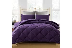 Decroom Lightweight Queen Comforter Set with 2 Pillow Sham - 3 Pieces Set - Quilted Down Alternative Comforter/Duvet Insert for All Season - Purple - Queen Size