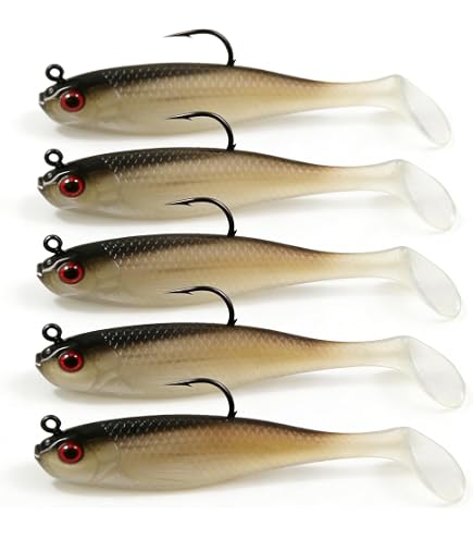 USA Bass Tackle Patriot Shad - Scent Infused Paddle Tail Swimbaits Pre Rigged Fishing Lures Premium Bait Strong Owner Hook, Fishing Gear for Freshwater Predator Fish (Leia's Baby Bass, 1/2oz
