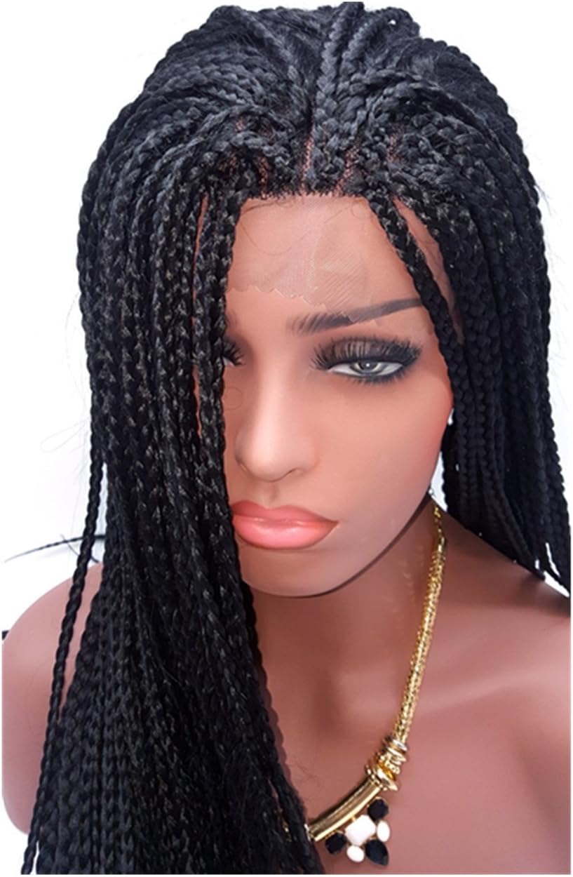 HonorHair Natural Heat Resistant Fiber Braided Synthetic Lace Front Wigs Hand-made Braids Hair wig for Black Women (16 inch)