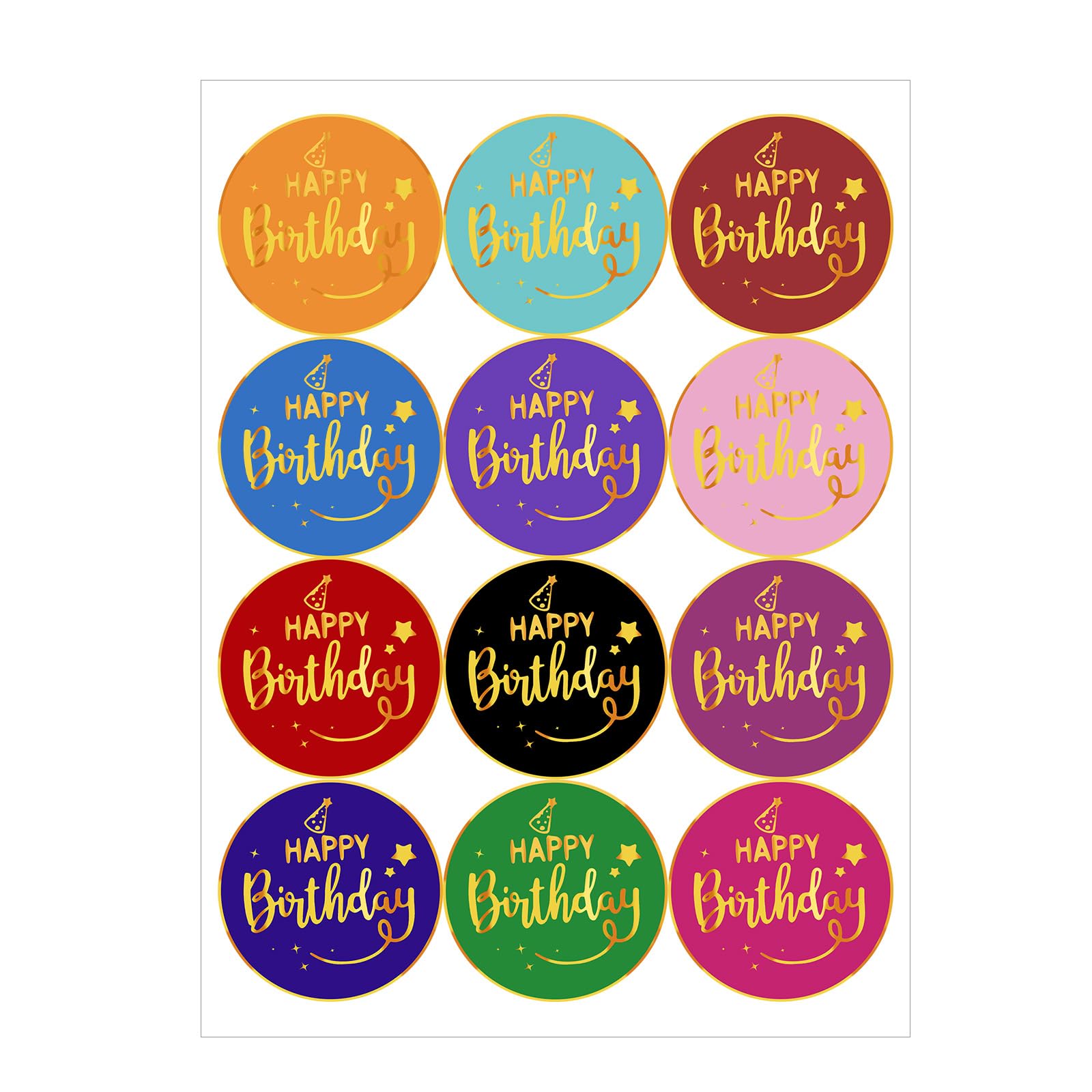 Photo 1 of 120Pcs Happy Birthday Stickers 1.5" Round Gold Foil Birthday Stamping Stickers Envelope Sticker Gift Seals Labels for Birth Day Party Cards Gift Treat Bags Wrapping