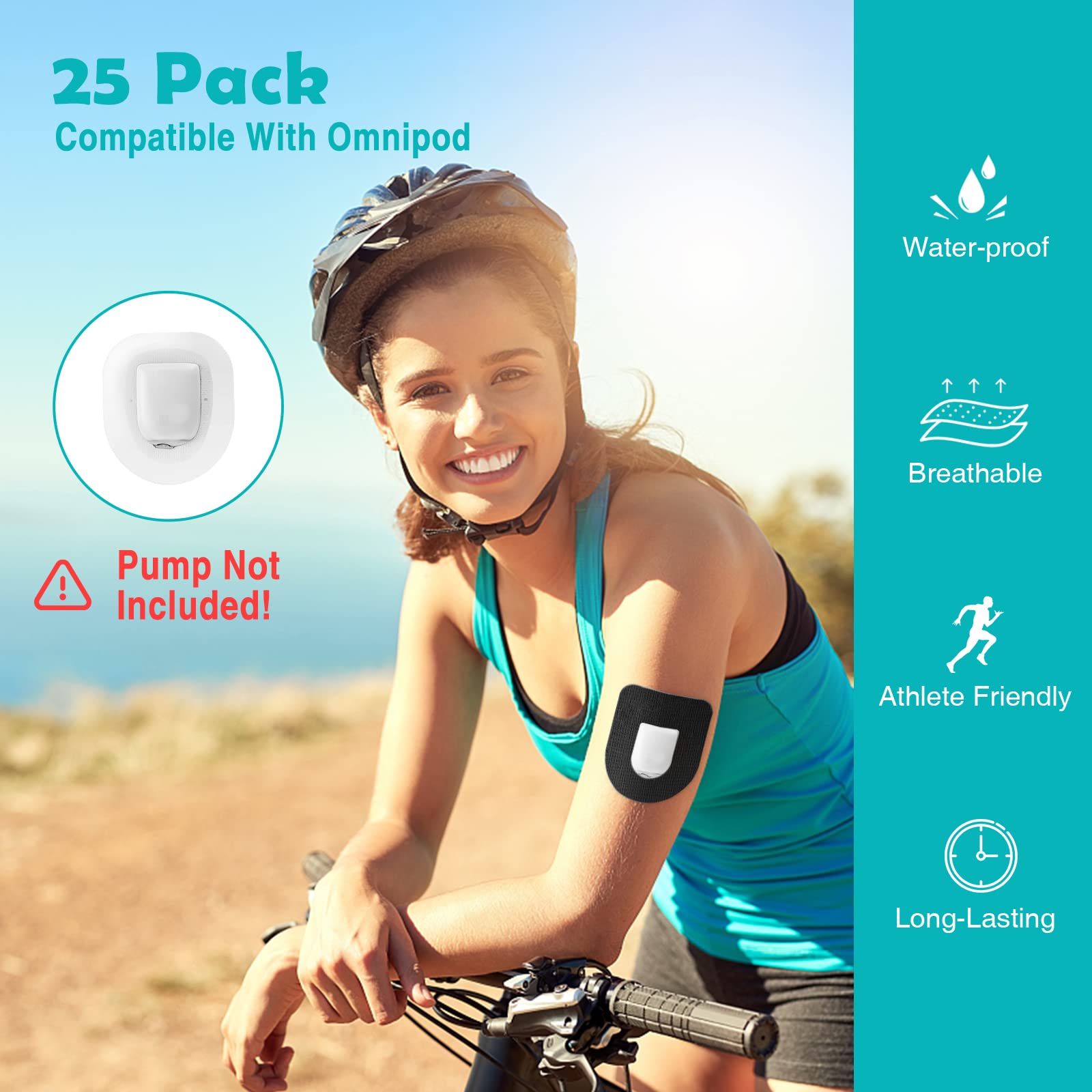 MEDMAX CGM Patches for Insulet Omnipod (25-Pack), Sweat-Resistant Waterproof Breathable Skin-Friendly Latex Free Adhesive Patches, Durable Pre-Cut CGM Patches (Black)