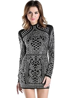 high neck long sleeve bodycon dress