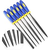 Needle File Set (Carbon Steel 6 Piece-Set) Hardened Alloy Strength Steel - Mini Needle File Set Includes Flat, Flat Warding, 