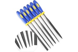 Needle File Set (Carbon Steel 6 Piece-Set) Hardened Alloy Strength Steel - Mini Needle File Set Includes Flat, Flat Warding, 