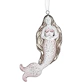 DEMDACO Decorative Holiday Hanging Christmas Tree Ornament 1.5 x 3.5 Inch Resin Iridescent Pink Mermaid