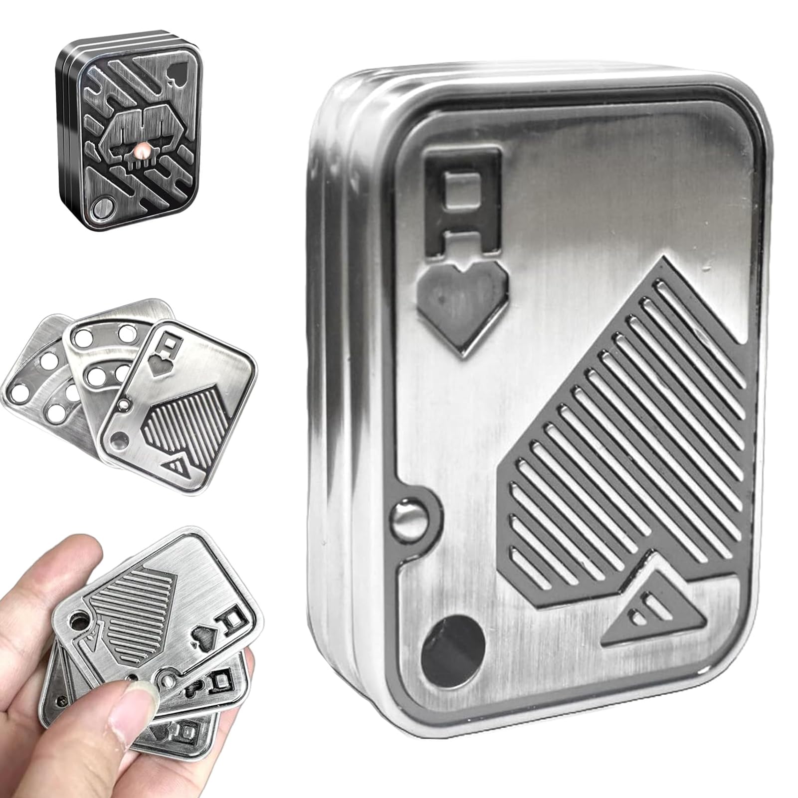 Fidget Toys Adults, Metal Fidget Slider Magnetic Poker Push Card, EDC Fidget Toys for Teens Adults Relieve Stress Anxiety, Gift for Men/ADHD/ADD/Autism (Silver A-3 Layer)
