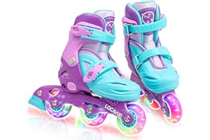 LOCAVUN Inline Skates for Girls and Kids, Roller Skates Blades with 4 Size Adjustable Light up Wheels for Kids Girls Beginner Ages 4-8 5-8 6-12 8-12 Indoor Outdoor