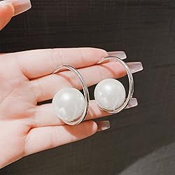 Trinckle Pearl Hoop Earrings for Women, Silver