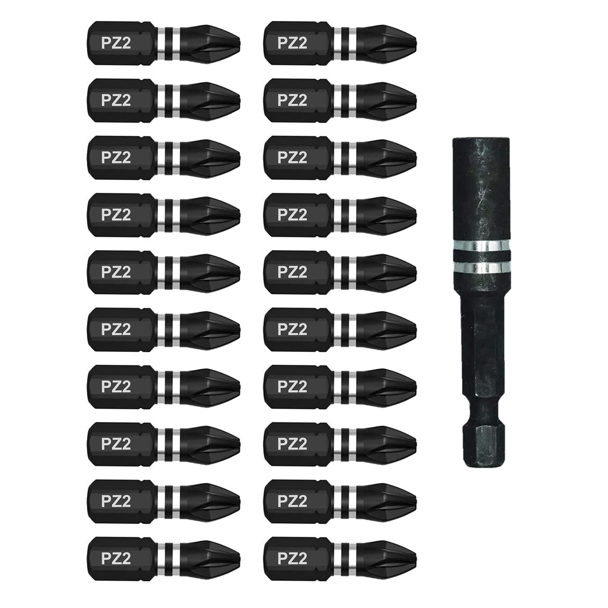 Dekton 20pc 25mm S2 Steel Impact Bits P22 With Ext Bar-Specifically Designed For Use With Impact Drivers| Forged Tip For Greater Impact Resistance| Torsion Heat-treated| S2 Grade Steel|High Torque Use