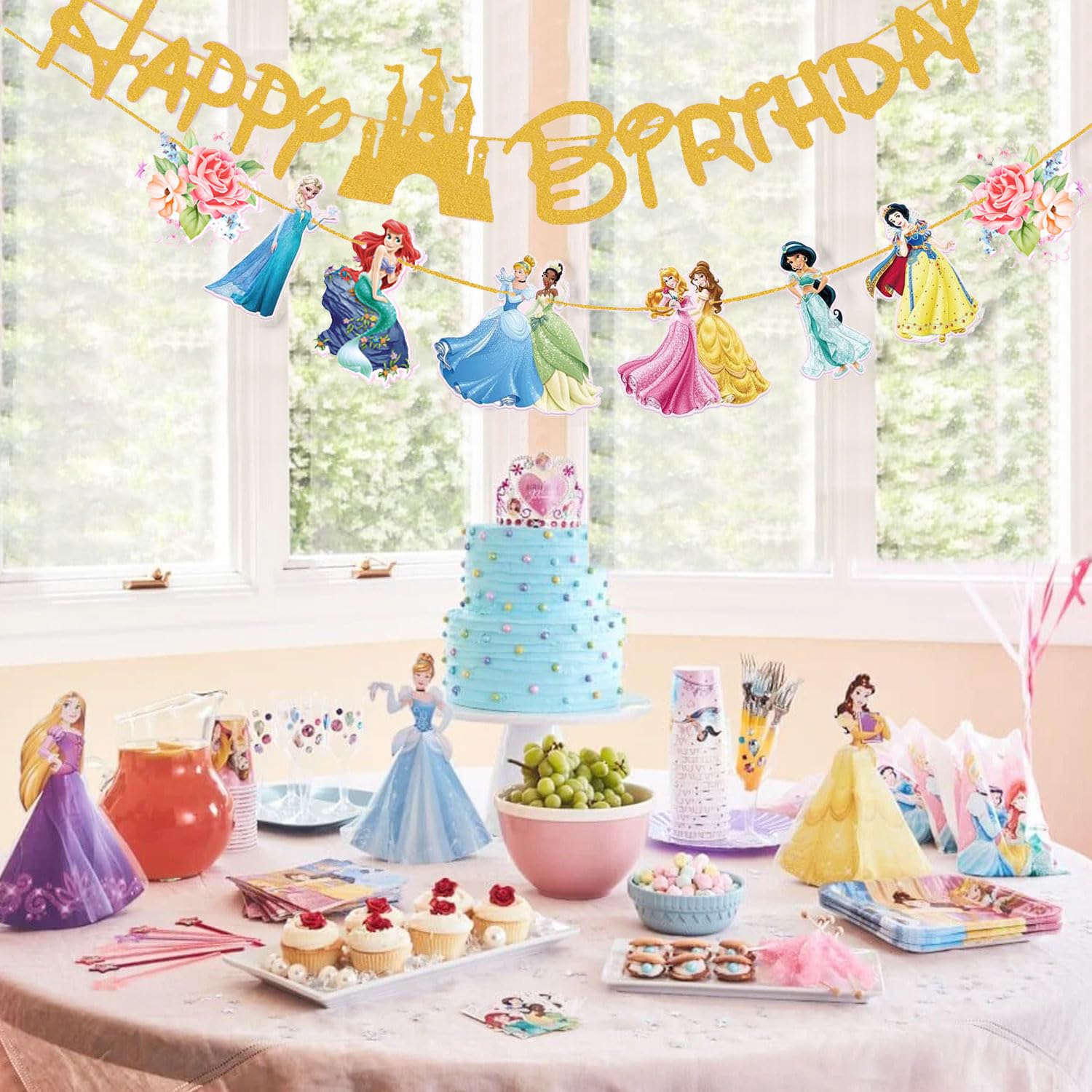 Gold Princess Birthday Banner for Girls, Princess Birthday Party Decoration For Girls Kids Party Baby Shower Decorations