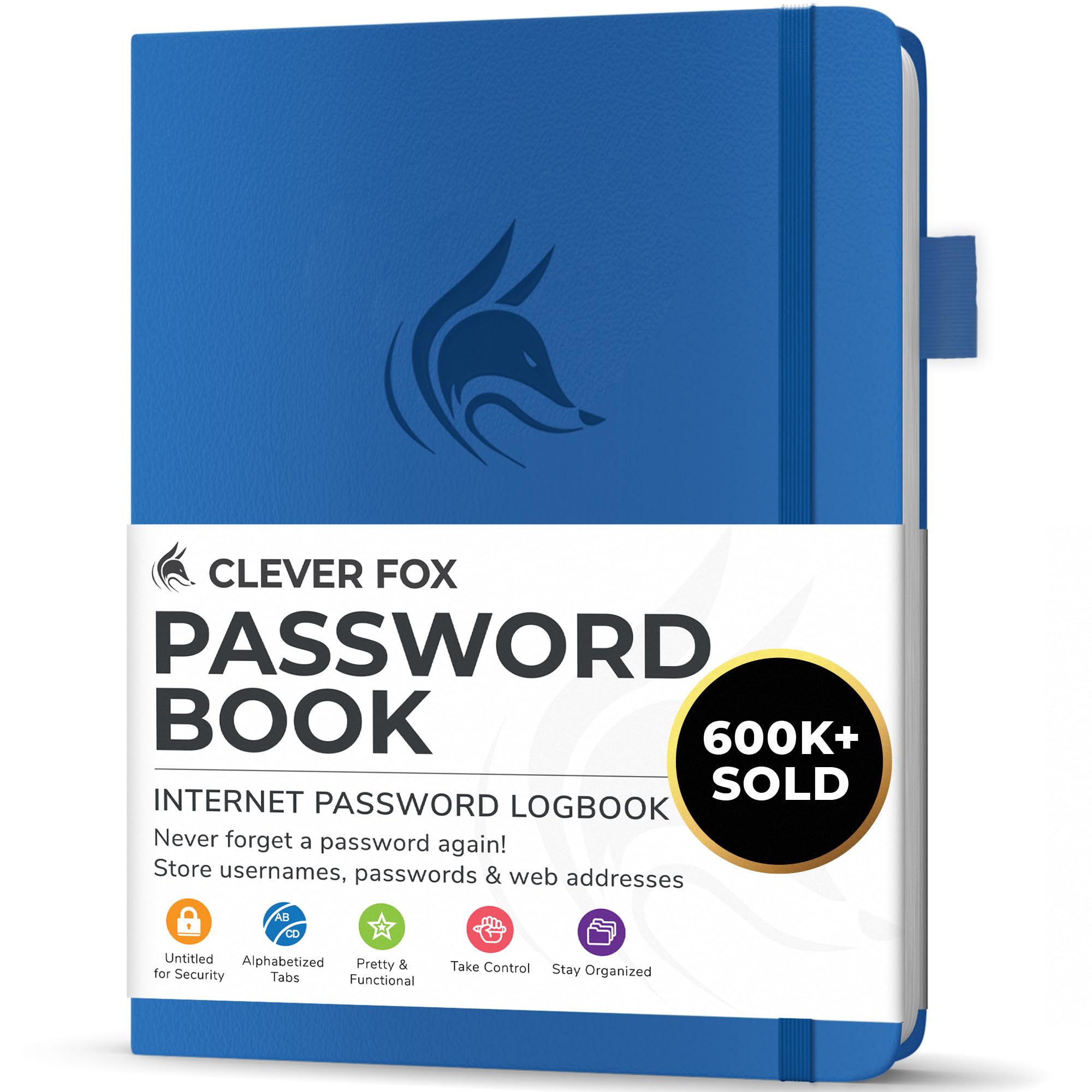 Clever Fox Password Book with alphabetical tabs. Internet Address Organizer Logbook. Small Pocket Password Keeper for Website Logins (Royal Blue)