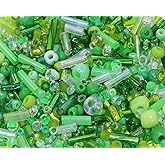 PPhtony Mixed Craft Beads 1000Pcs/20g Glass Seed Tube Bead Bugle Bead 1.5-4.5mm Small Loose Spacer Beads for DIY Bracelets Necklace Earring Jewelry Making (Green)