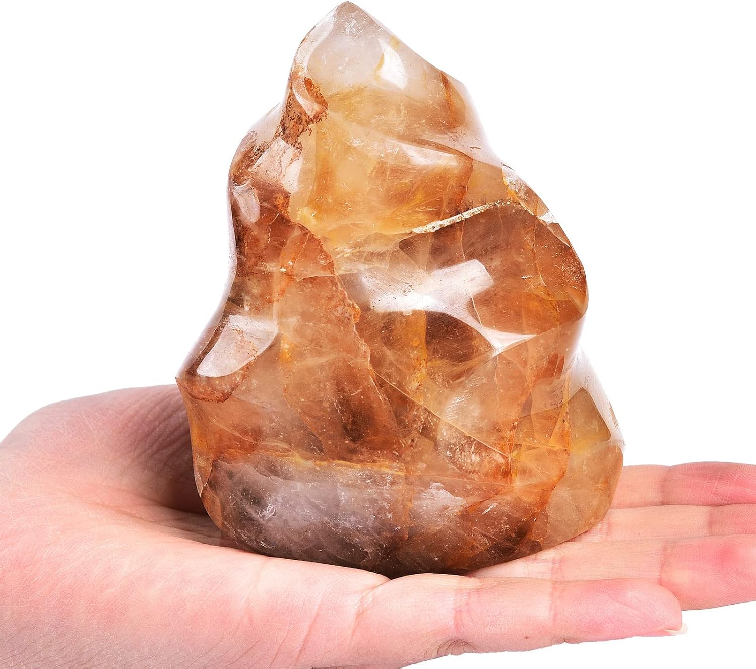 Indoor Fountains & Accessories - AMOYSTONE Yellow Hematoid Quartz Towers Large Flame Shaped Healing Crystal Stone for Meditation 1.0-1.5LBS