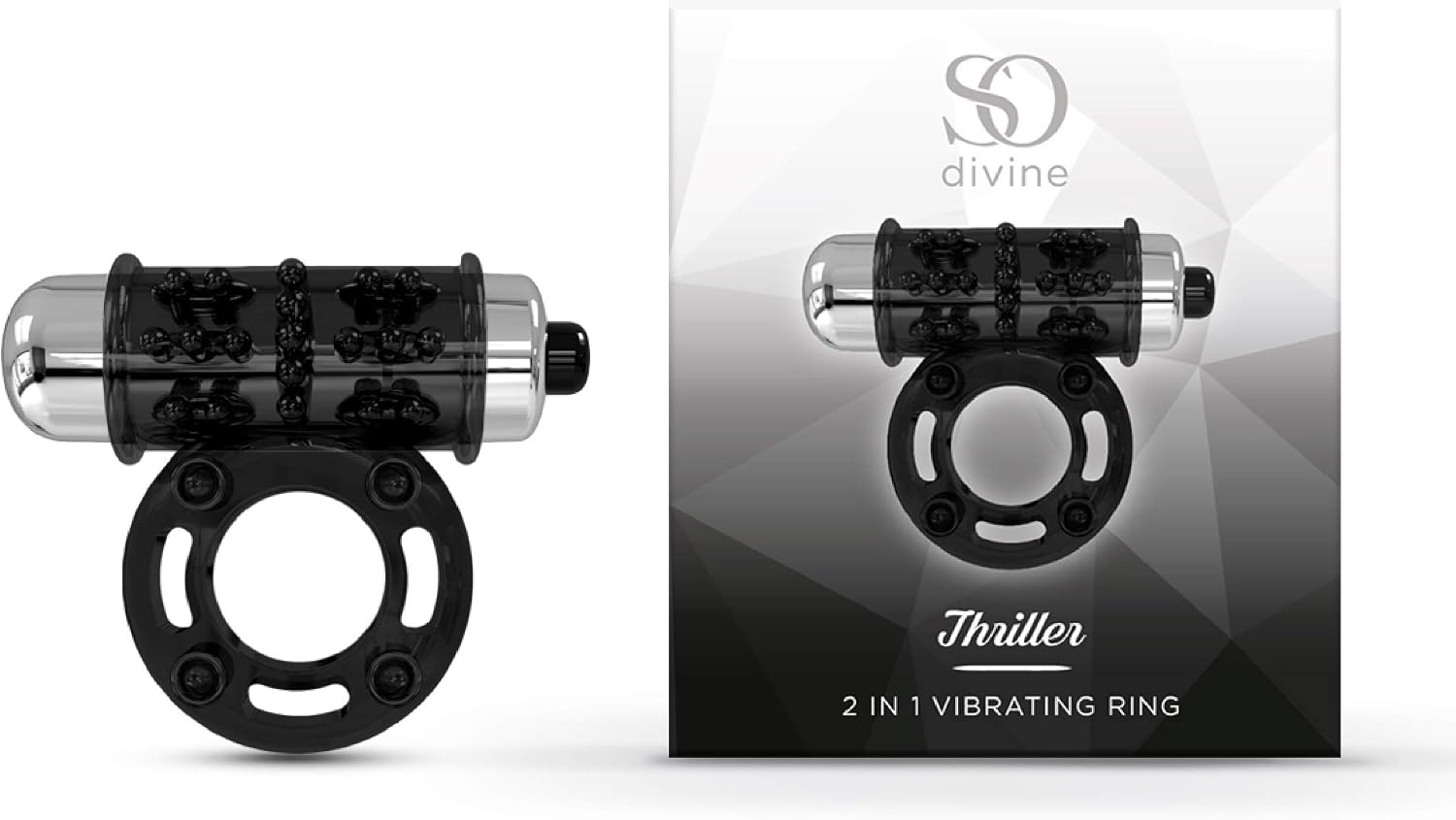 So Divine Thriller 2in1 Vibrating Cock Ring with a Removable Bullet, Black