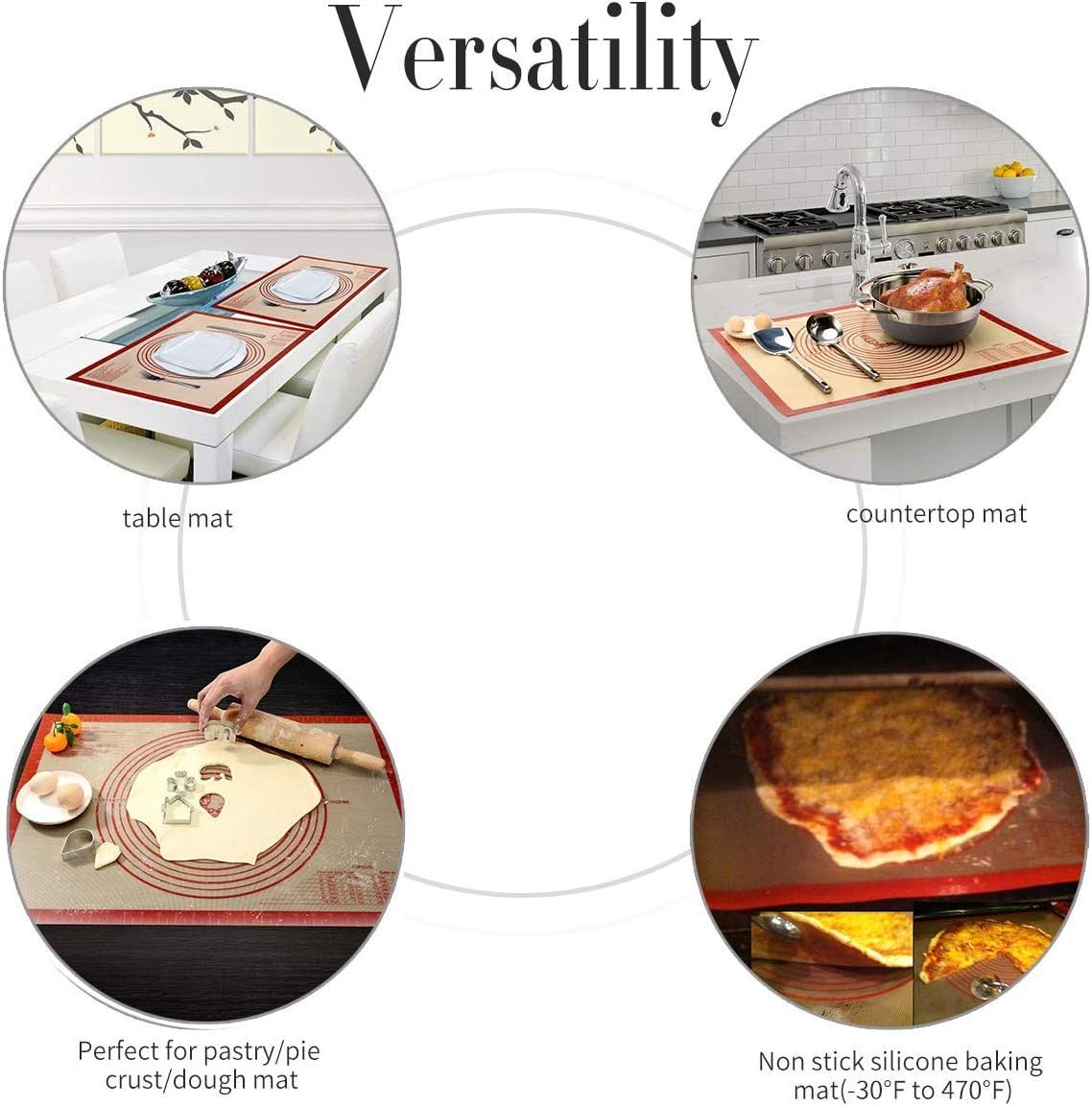 Non-slip Silicone Pastry Mat Extra Large with Measurements 28''By 20'' for Silicone Baking Mat, Counter Mat, Dough Rolling Mat, Oven Liner, Fondant/Pie Crust Mat By Folksy Super Kitchen (2028, red): Kitchen & Dining