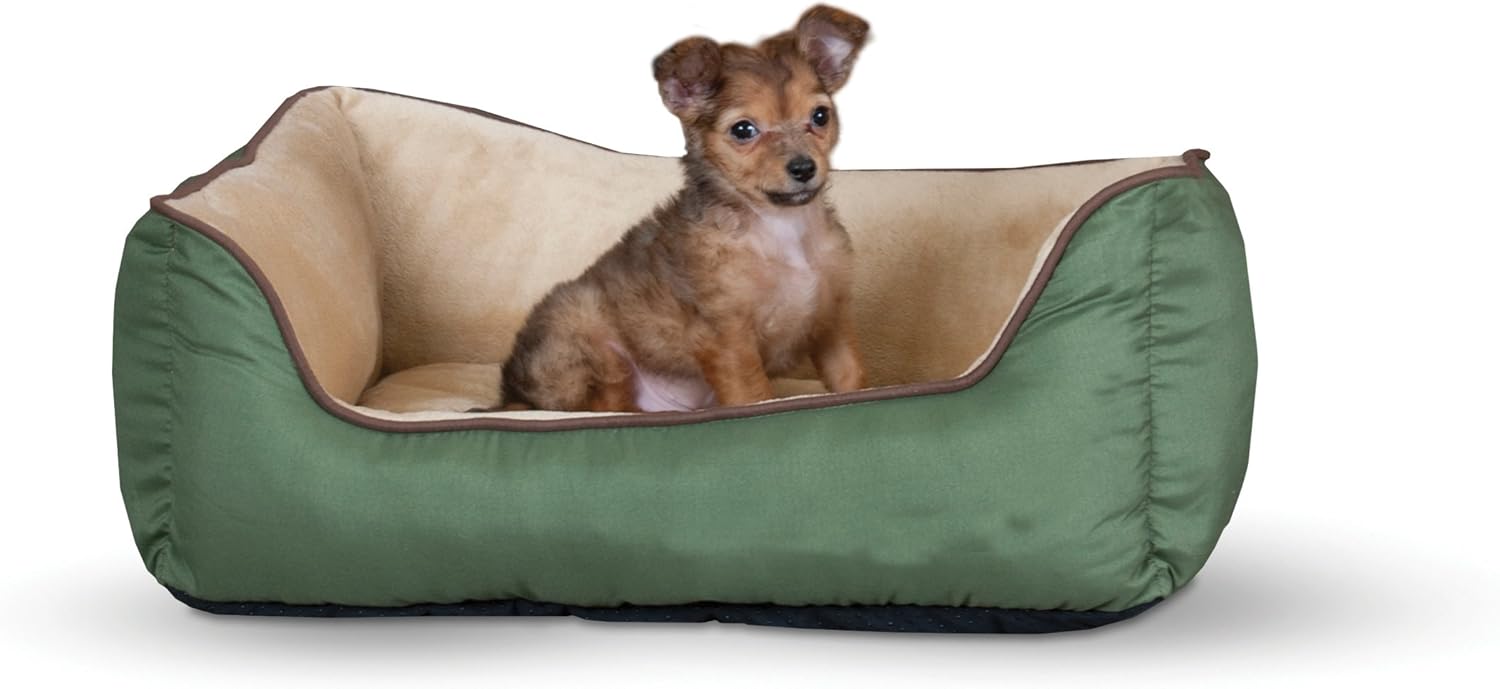 K&H Pet Products Self-Warming Lounge Sleeper Pet Bed Small Sage/Tan 16" x 20" : Pet Supplies