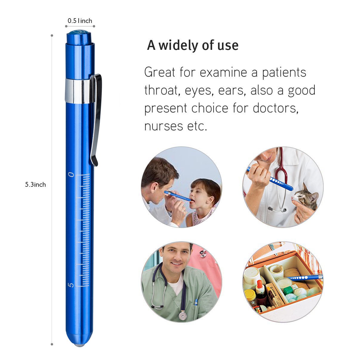 Escolite Nurse Penlight LED Medical Penlight Flashlight with Pupil Guage Reusable for Stethoscope Doctors Nurses Warm White Free Batteries