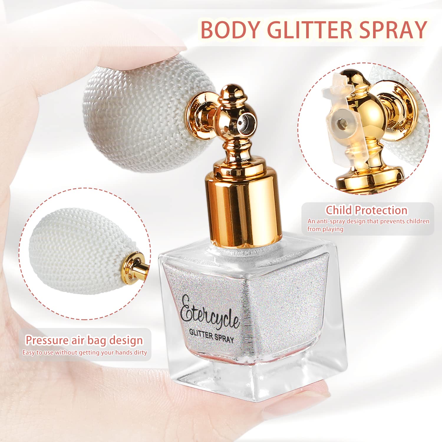 Etercycle Silver Body Glitter Spray, Shimmering Spray Powder Sparkle Powder, Cosmetic Shimmer Makeup Glitter for Hair and Body Face Clothes Nail Art Craft Design Easter Christmas Halloween Crafts