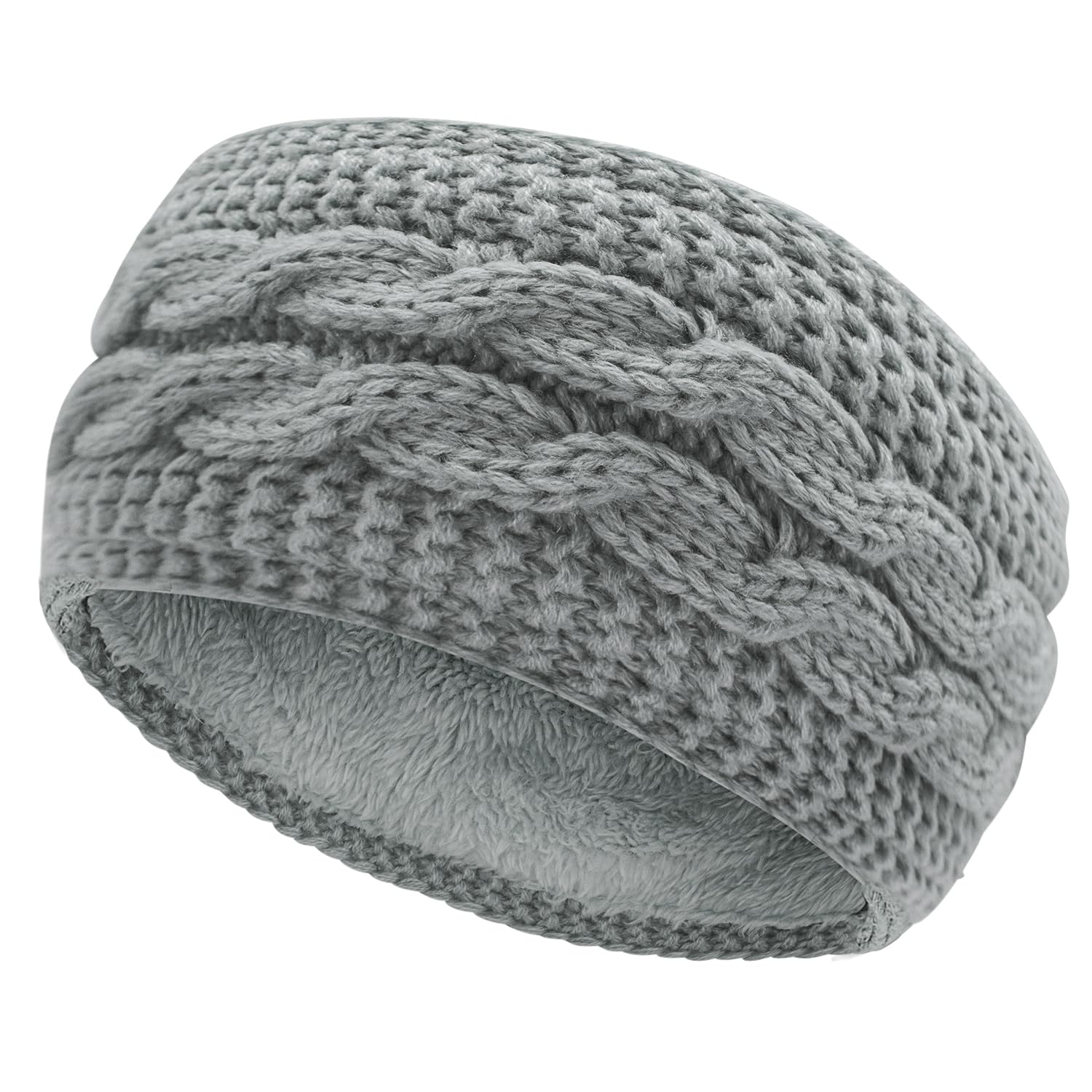 Winter Cable Knit Headbands, Women Ear Warmer Knitted Thermal Twist Headbands for Girls, Head Wrap Winter Shopping Skiing Running Outdoor Sports Party Good Gift (SOLID GREY)