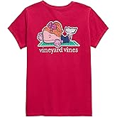 Vineyard Vines Girls Girls Garment-Dyed Glitter Team Spirit Whale Short-Sleeve Pocket Tee