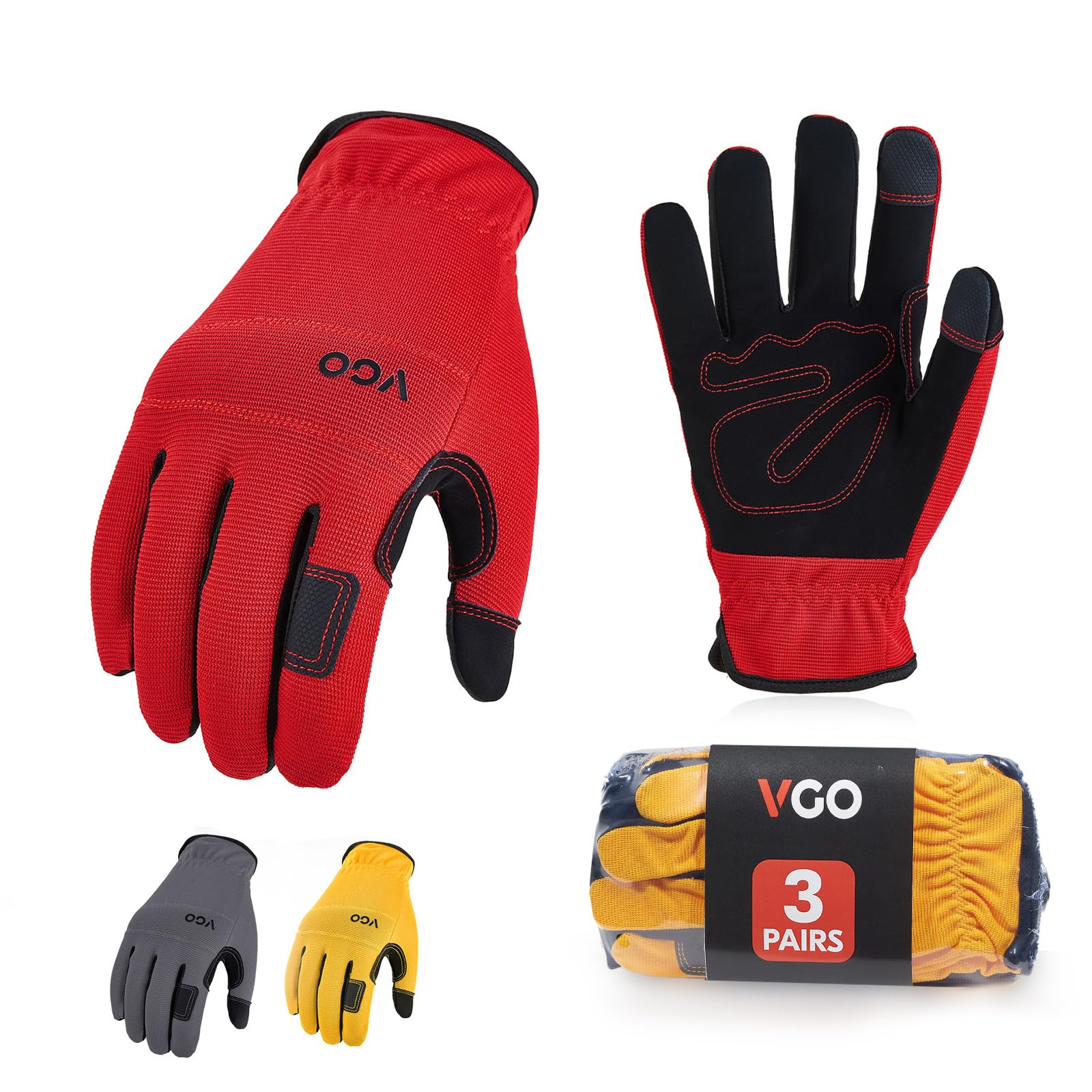 Vgo... 3Pairs Safety Mechanic Gloves for Work Builder, Gardening, Light Duty(Size S,3Colours,NB7581)