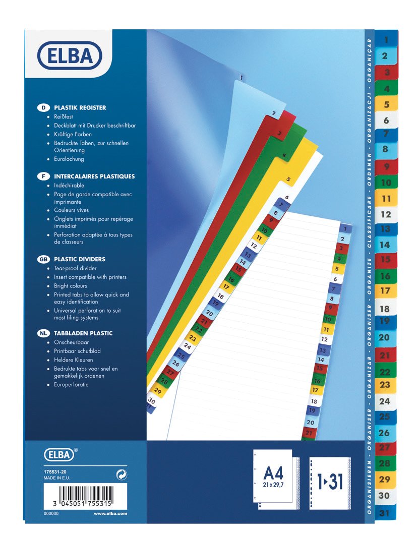 Elba A4 Colour Polypropylene Index 1-31 Assorted M17553120