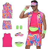 Tosjack 80s Men Workout Costume,90s Outfit Clothing for Adults, Halloween Cosplay Couples Costume Set