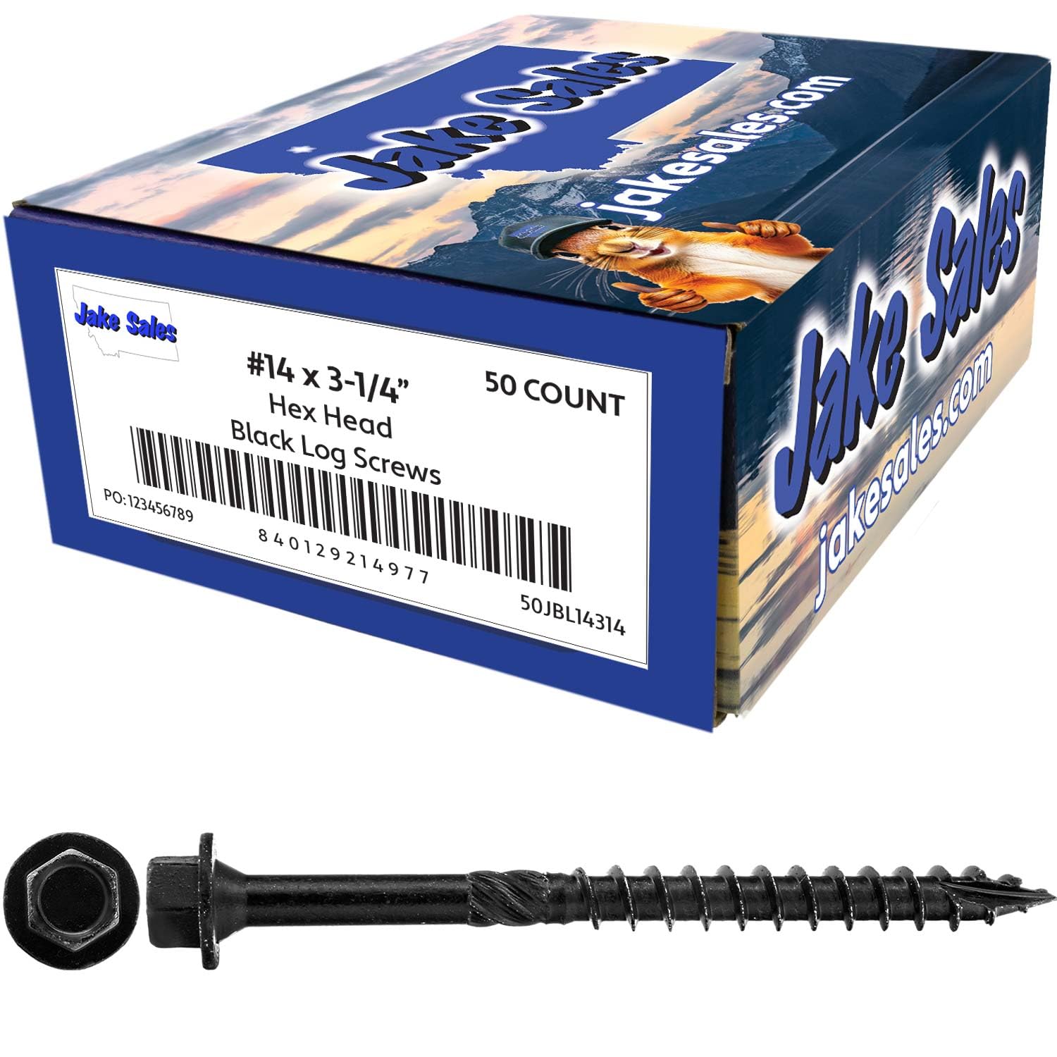 Jake Sales #14 X 3-1/4" Heavy Duty Black Timber/Log/Landscaping Wood Screws - Exterior Coated Heavy Duty Screws. 10 x 50 Count Boxes - 500 Screws Image