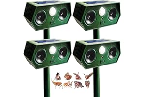 CDREPELUU 4 Pack 2025 Solar Animal Repeller Ultrasonic Cat Deterrent Outdoor, Waterproof Deer Repellent Motion Detection Flash Light for Dog Cat Deer Bird Rabbit Skunk Raccoon Squirrel for Yard, Safe for Pet