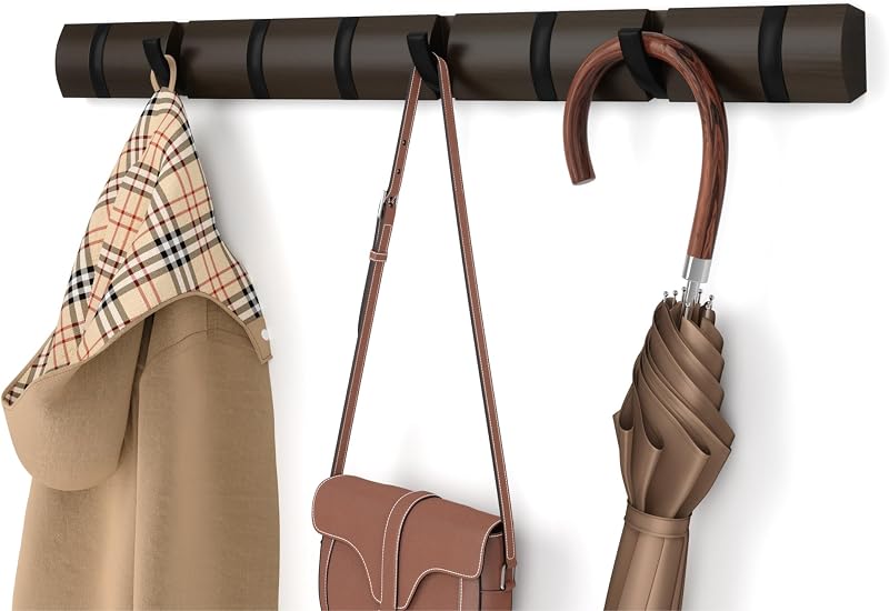 Umbra Flip 8-Hook Wall Mounted Coat Rack Black/Walnut