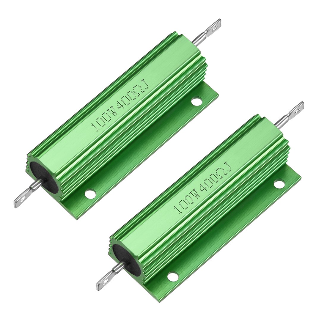 sourcingmap 2pcs Aluminum Case Resistor 100W 400 Ohm Wirewound Green for LED Replacement Converter 100W 400RJ