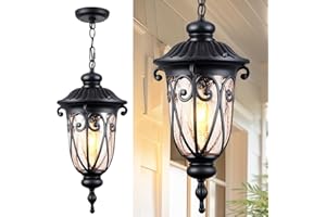 VIANIS Large Outdoor Pendant Lights, Black Hanging Porch Light Fixture, Waterproof Outdoor Hanging Light for House, Doorway, Entryway, 100% Aluminum, Anti-Rust, Vintage Style